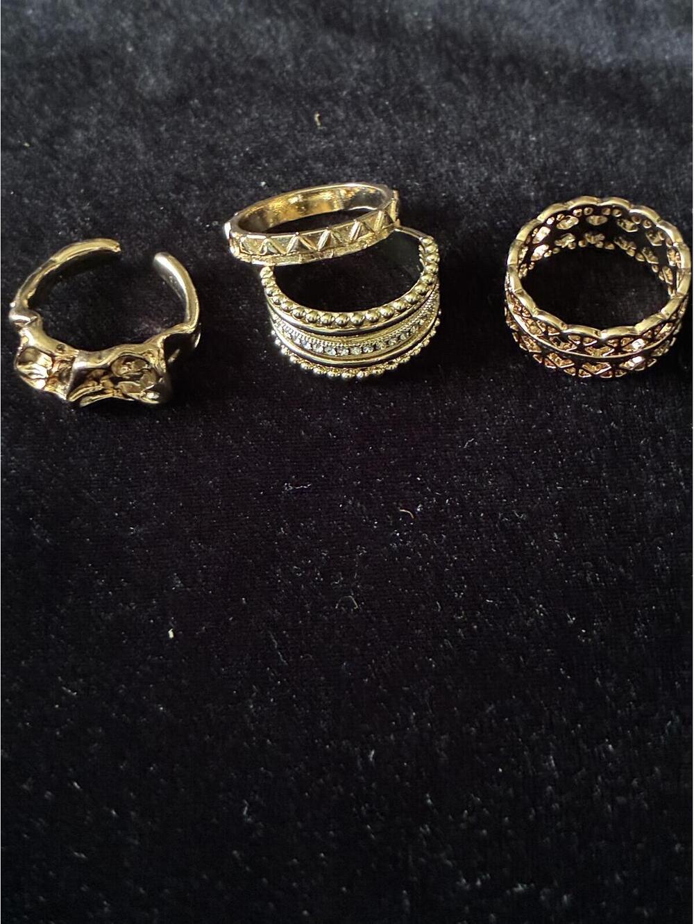 Gold tone Ring Set 4 Piece Bundle Textured Stackable Cutout Adjustable Statement